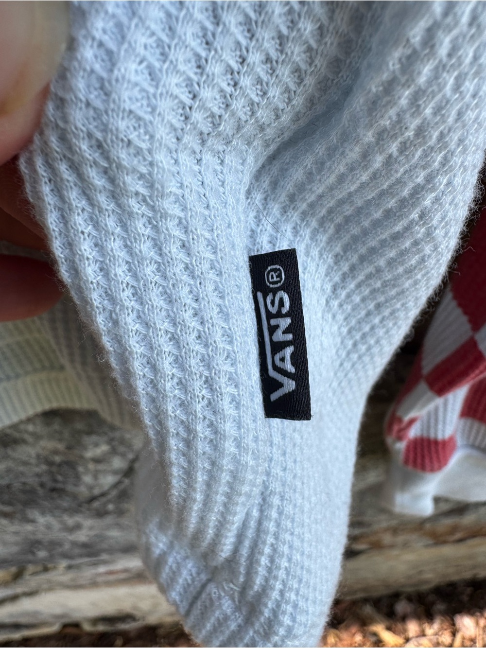 Vans White Crewneck Waffle Thermal with Red Logo & Checkerboard Sleeves Sm Punk - Picture 5 of 12